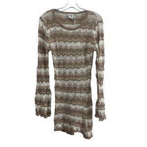 Princess Polly Brown and Cream Long Sleeve Dress